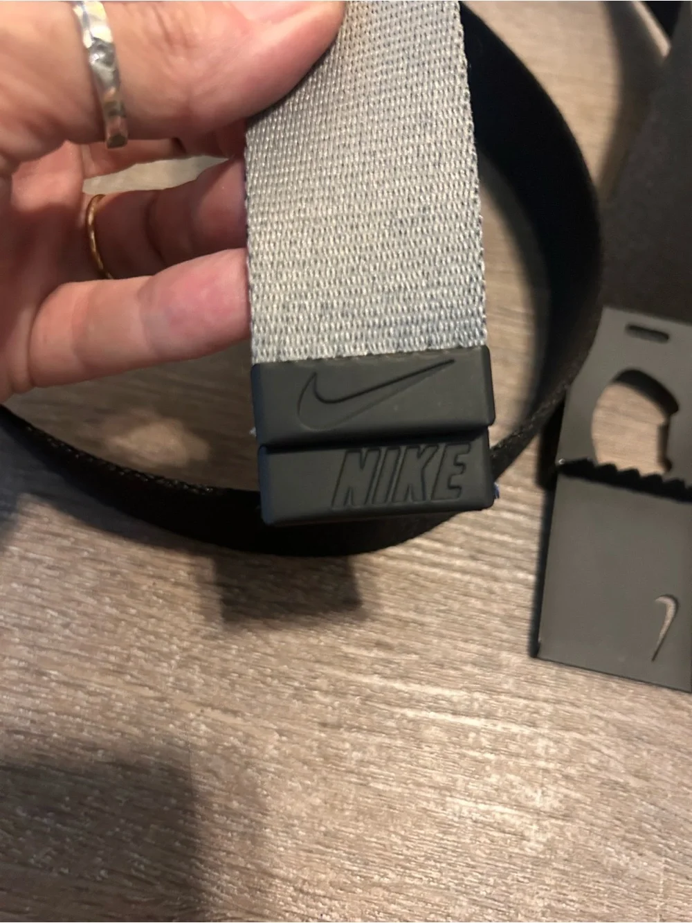 Nike Reversible Web Belt Mens One Size Navy Gray Black Matte Swoosh Buckle